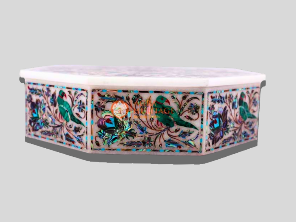 Malachite Parrot Floral Jewelry Vintage Box